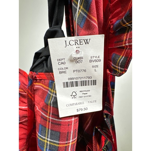 J.Crew Womens Red Stewart Plaid Ruffle Neck Bow Back Sleeveless Top L - Picture 8 of 8